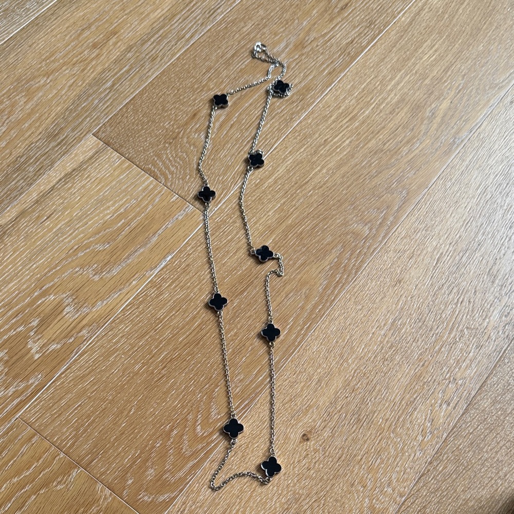 Elegant Black and Silver Clover Necklace